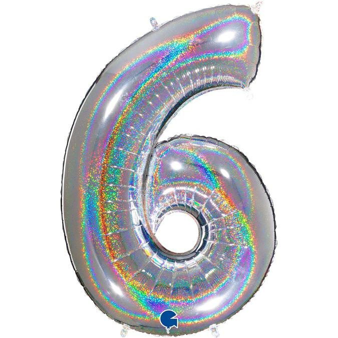 SILVER GLITTER NUMBER 6 BALLOON