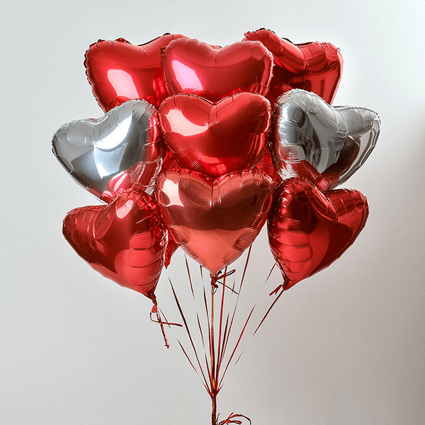 Red & Silver Hearts Balloon Bunch