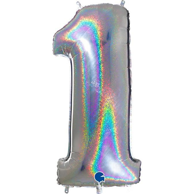 SILVER GLITTER NUMBER 1 BALLOON