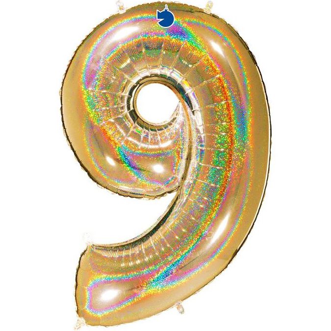GOLD GLITTER NUMBER 9 BALLOON