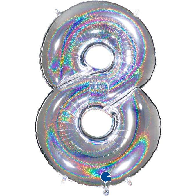 SILVER GLITTER NUMBER 8 BALLOON