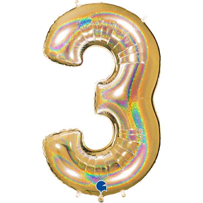 GOLD GLITTER NUMBER 3 BALLOON