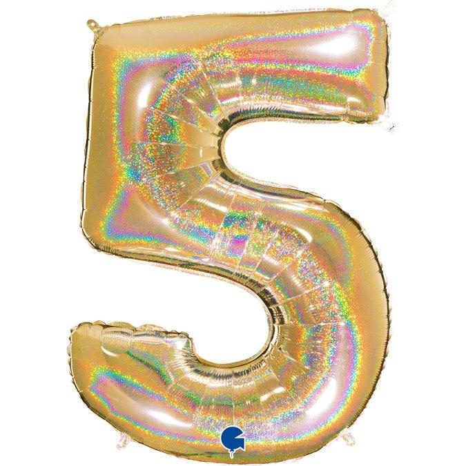 GOLD GLITTER NUMBER 5 BALLOON