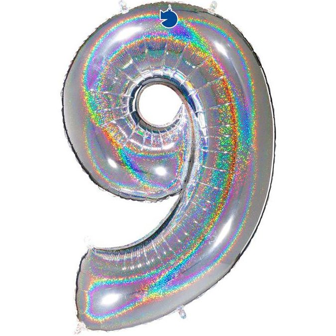SILVER GLITTER NUMBER 9 BALLOON