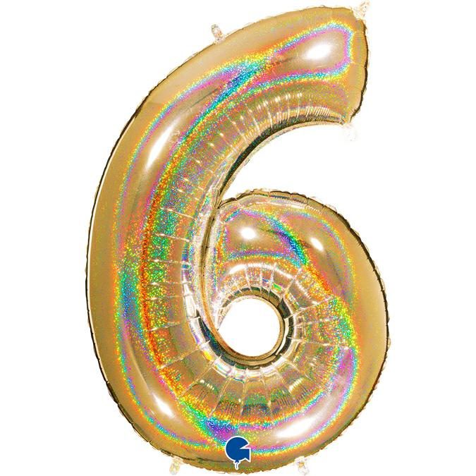 GOLD GLITTER NUMBER 6 BALLOON