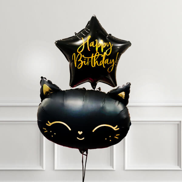 Chic Black Cat Birthday Balloon Set