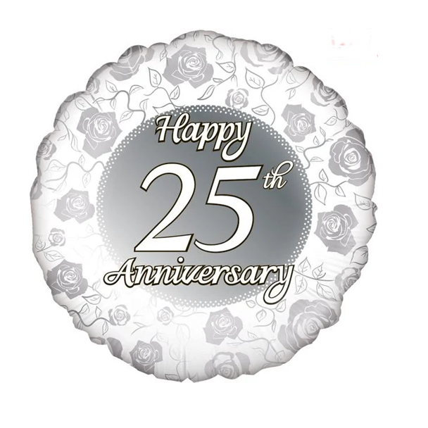 25th Anniversary Silver & Roses Balloon