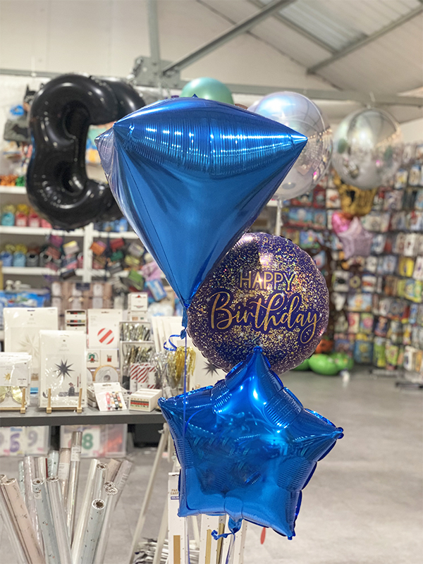 Regal Blue Star & Diamond Birthday Balloon Bunch