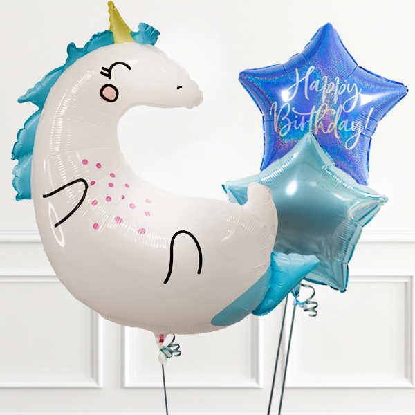 Enchanted Blue Unicorn Birthday Balloons