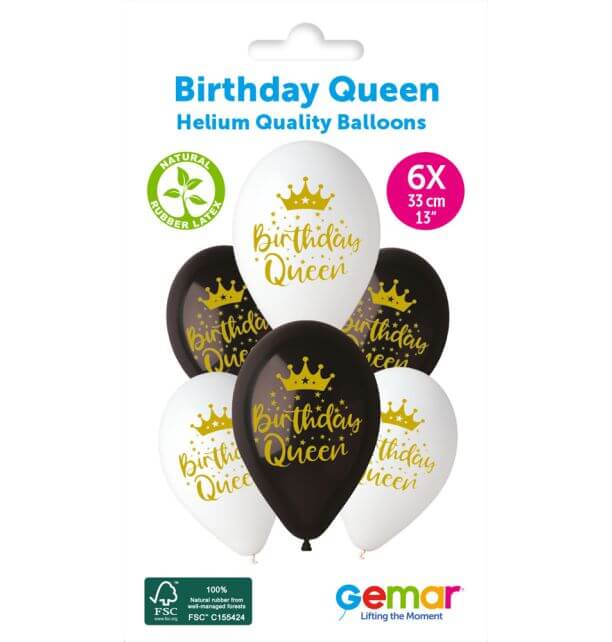 Gemar Birthday Queen Helium Quality Balloons — Pack of 6, 33cm/13"