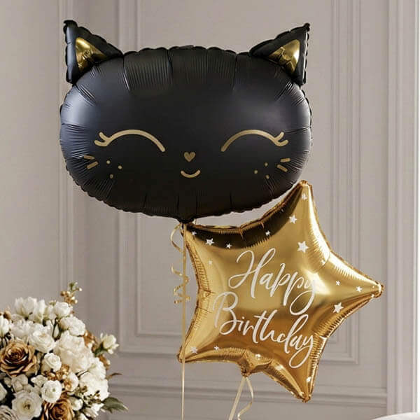 Chic Black Cat Birthday Balloon Set