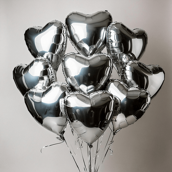 SILVER HELIUM HEART BUNCH