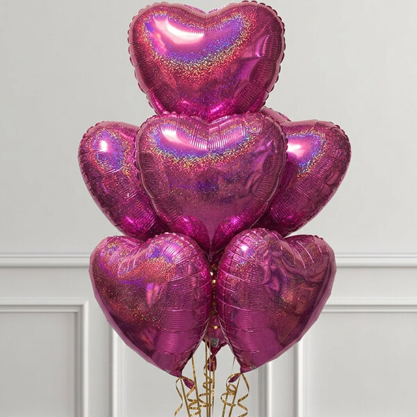 Pink Holographic Glitter Heart Bunch