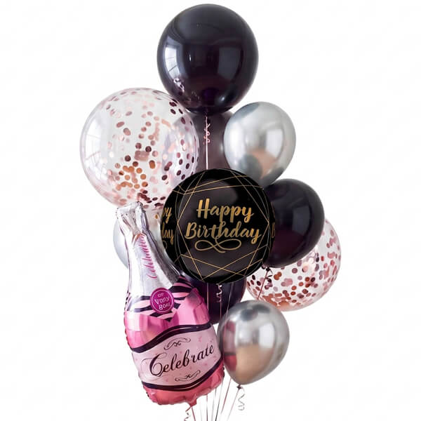 Pink Champagne & Confetti Balloon Bunch